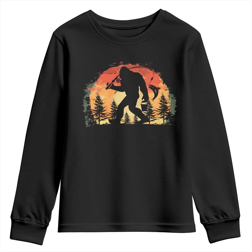 Bigfoot Fishing Youth Sweatshirt Funny Retro Sasquatch Fisherman Dad TS10 Black Print Your Wear