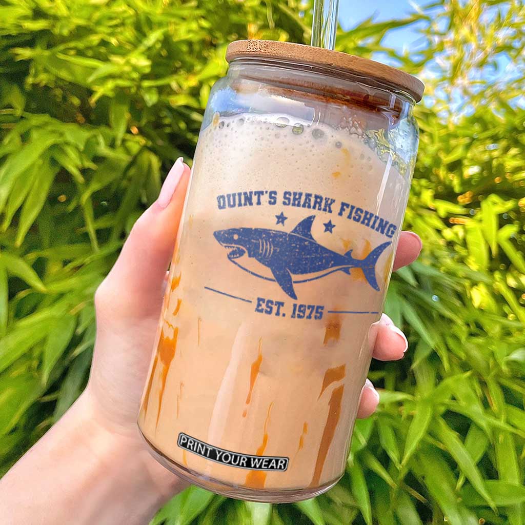Retro Fisher Birthday Glass Can Vintage Quints Shark Fishing 1975 TS10 White Print Your Wear