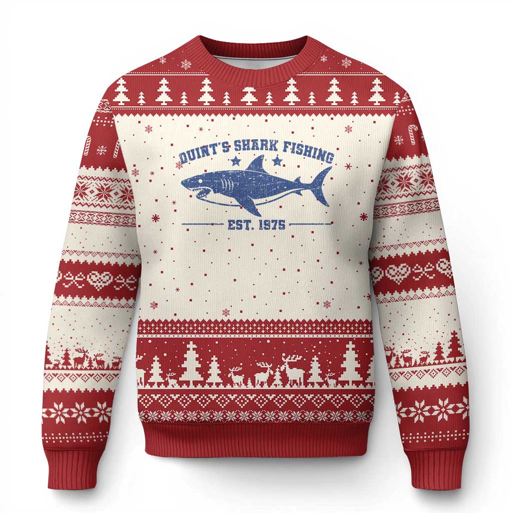 Retro Fisher Birthday Ugly Christmas Sweater Vintage Quints Shark Fishing 1975 TS10 Beige Red Print Your Wear