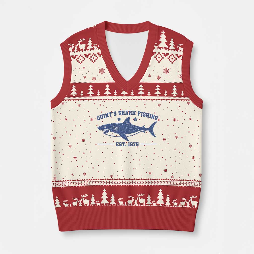 Retro Fisher Birthday V-Neck Knit Sweater Vest Vintage Quints Shark Fishing 1975 TS10 Beige Red Print Your Wear
