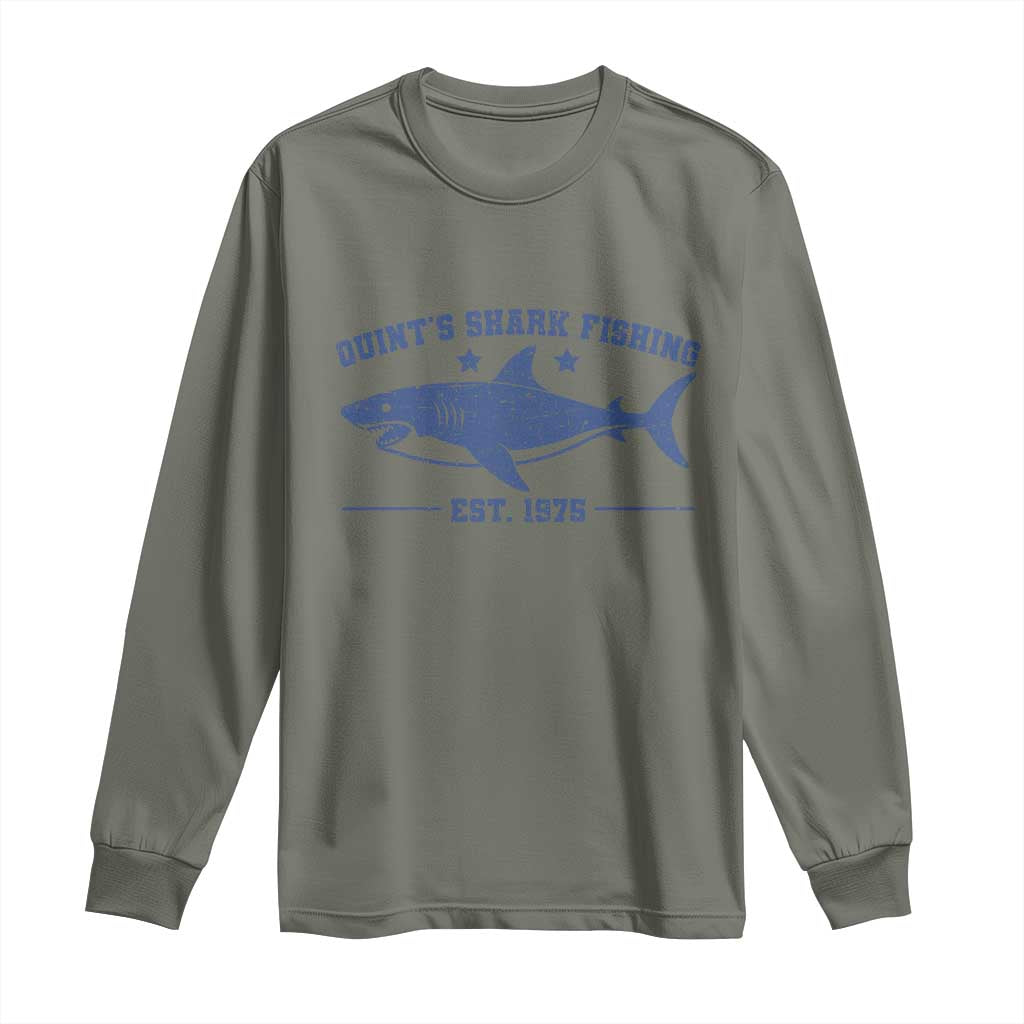 Retro Fisher Birthday Long Sleeve Shirt Vintage Quints Shark Fishing 1975 TS10 Military Green Print Your Wear
