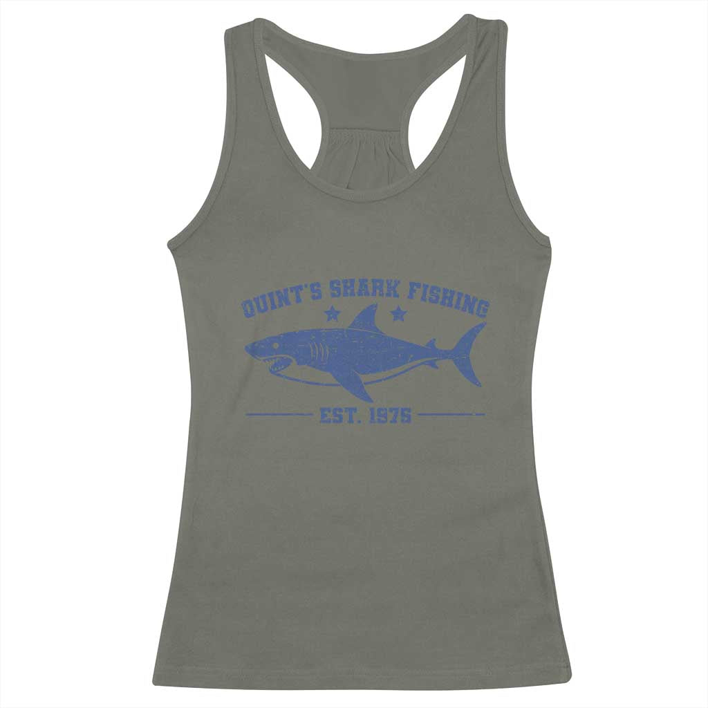 Retro Fisher Birthday Racerback Tank Top Vintage Quints Shark Fishing 1975 TS10 Military Green Print Your Wear