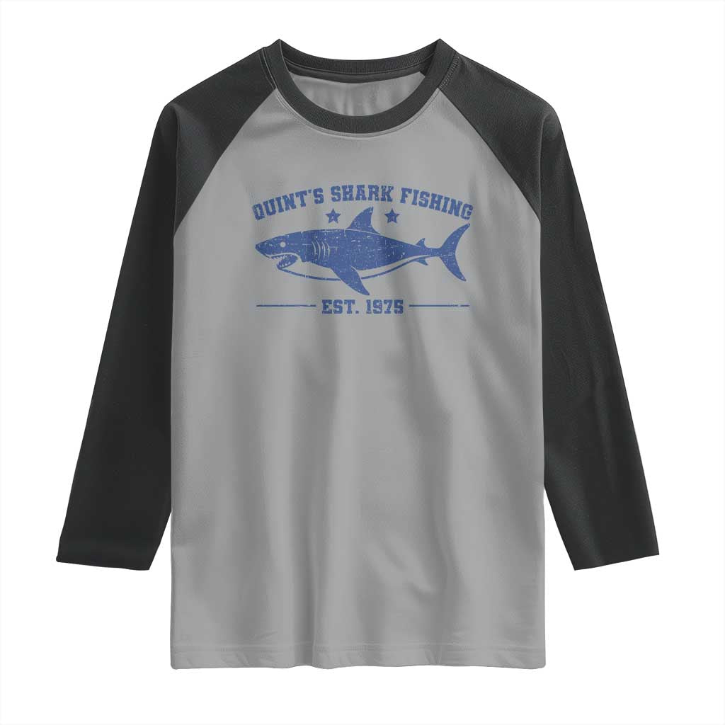 Retro Fisher Birthday Raglan Shirt Vintage Quints Shark Fishing 1975 TS10 Sport Gray Black Print Your Wear