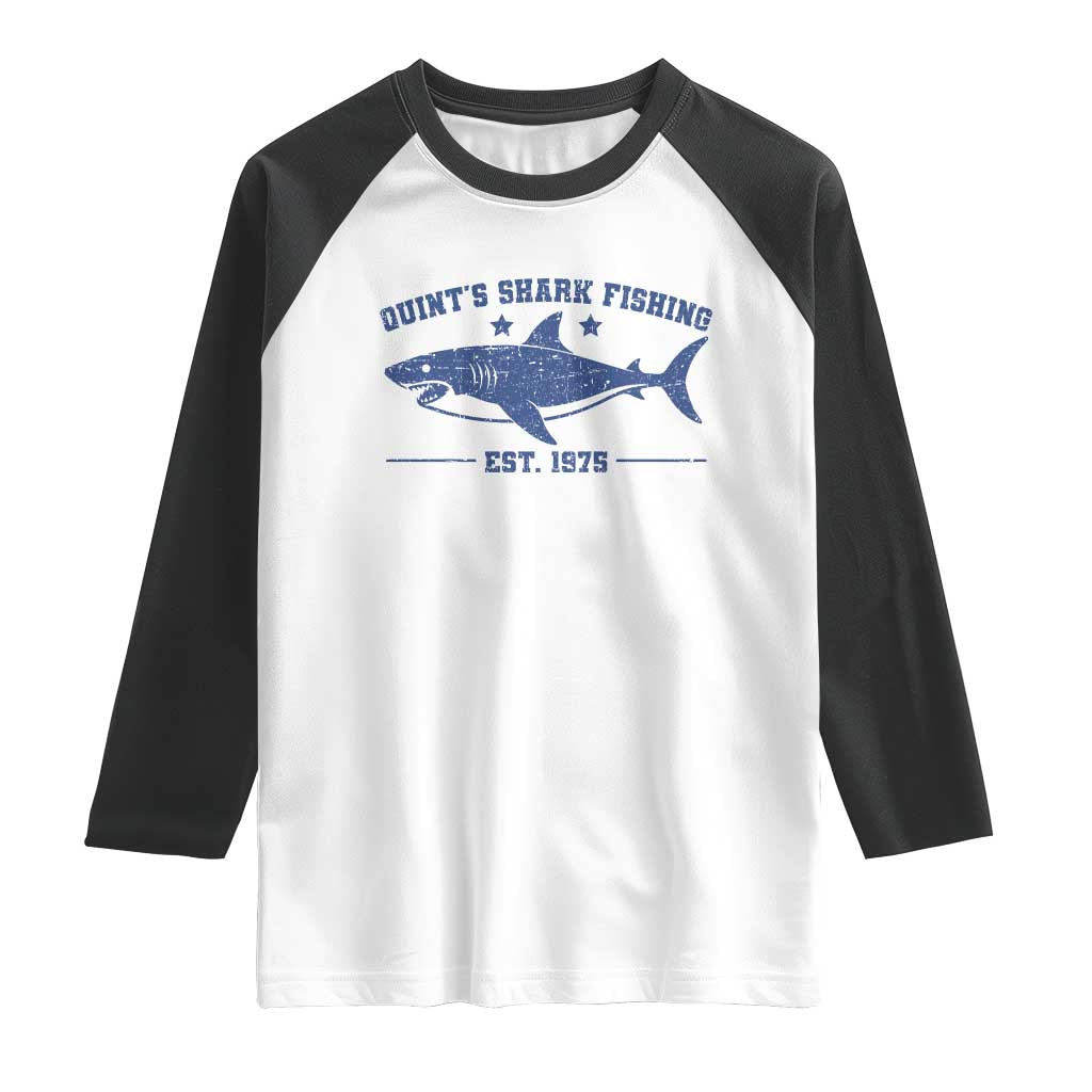 Retro Fisher Birthday Raglan Shirt Vintage Quints Shark Fishing 1975 TS10 White Black Print Your Wear