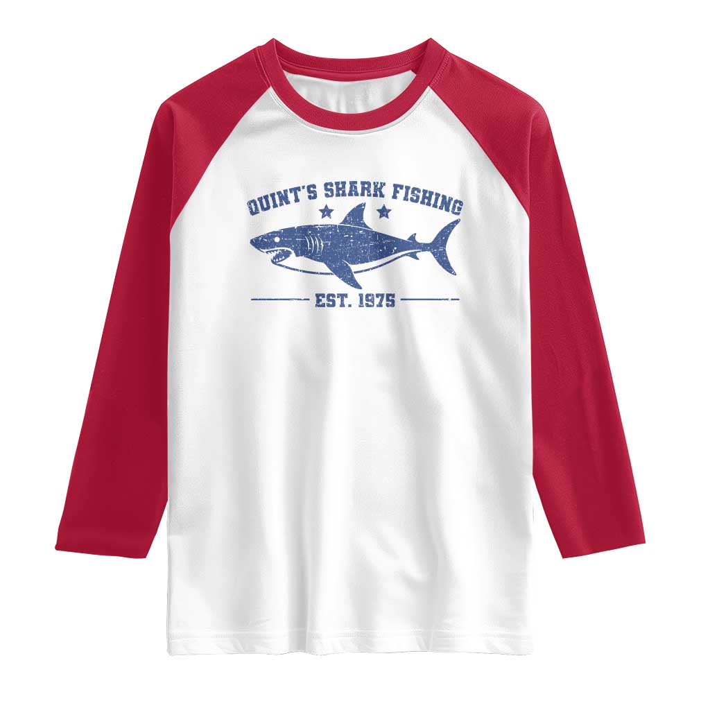 Retro Fisher Birthday Raglan Shirt Vintage Quints Shark Fishing 1975 TS10 White Red Print Your Wear