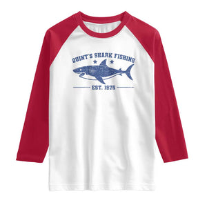 Retro Fisher Birthday Raglan Shirt Vintage Quints Shark Fishing 1975 TS10 White Red Print Your Wear