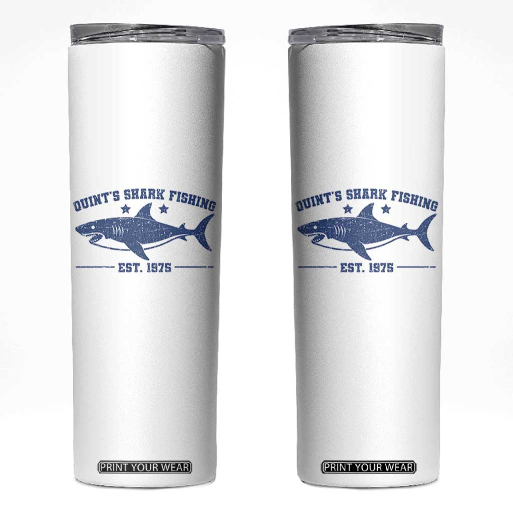 Retro Fisher Birthday Skinny Tumbler Vintage Quints Shark Fishing 1975 TS10 White Print Your Wear