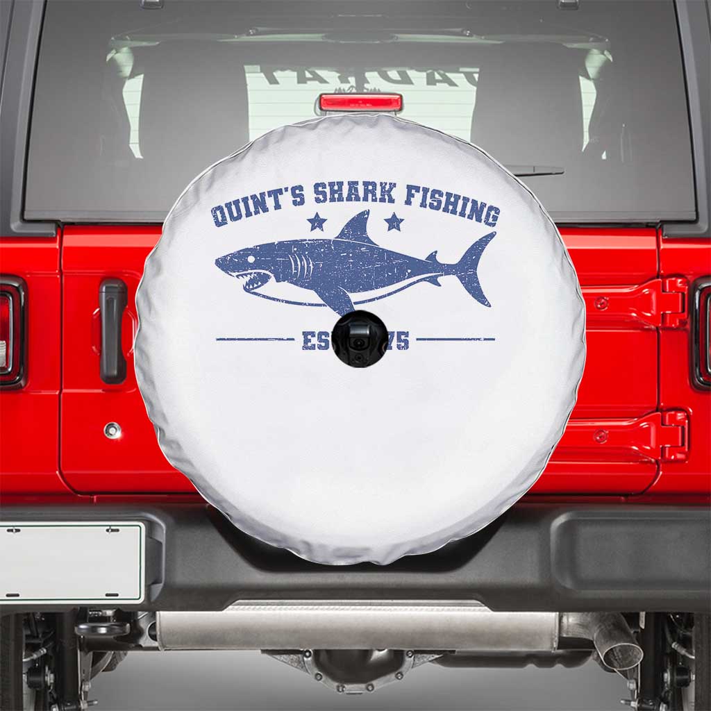 Retro Fisher Birthday Spare Tire Cover Vintage Quints Shark Fishing 1975 TS10 White Print Your Wear