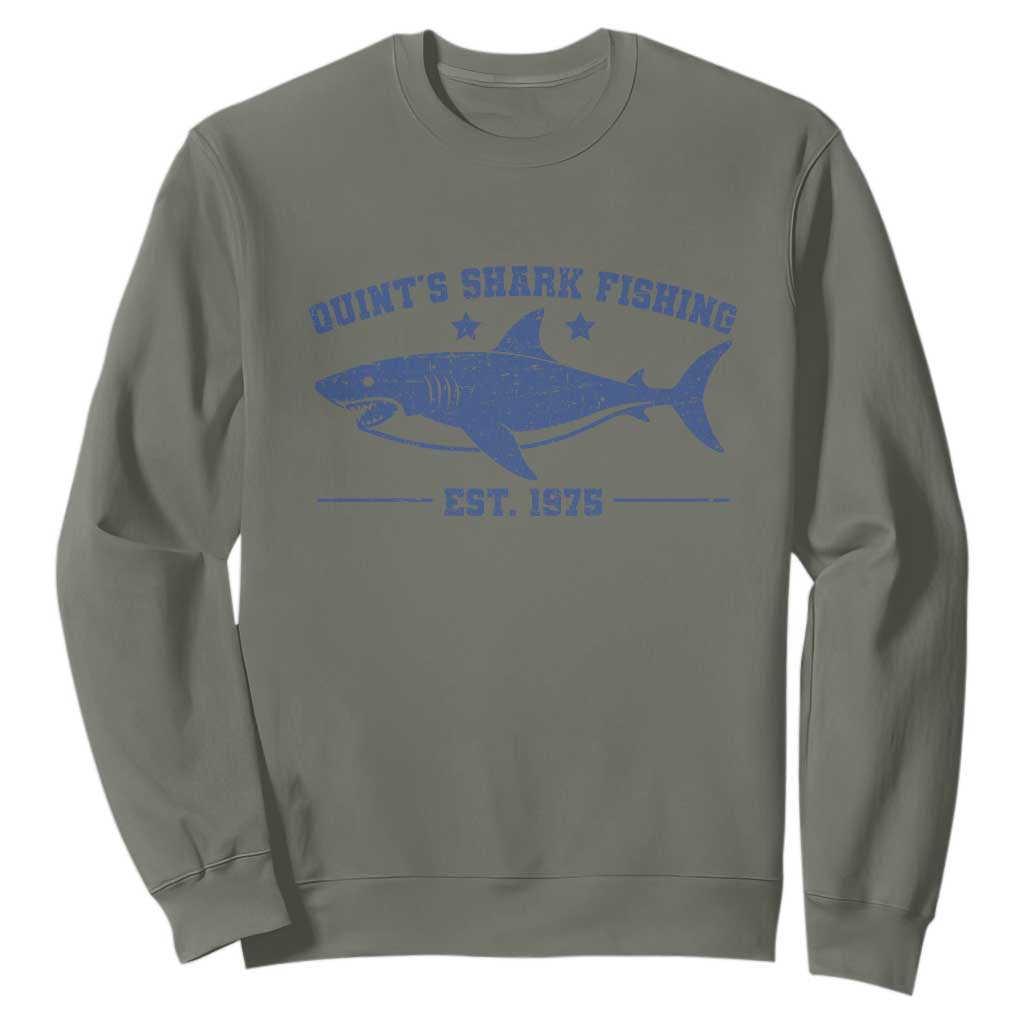 Retro Fisher Birthday Sweatshirt Vintage Quints Shark Fishing 1975 TS10 Military Green Print Your Wear