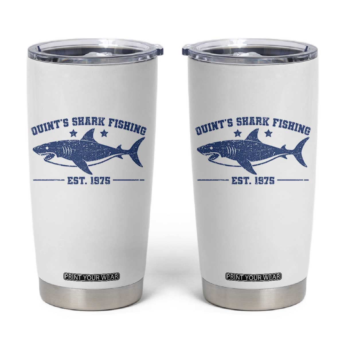 Retro Fisher Birthday Tumbler Cup Vintage Quints Shark Fishing 1975 TS10 White Print Your Wear