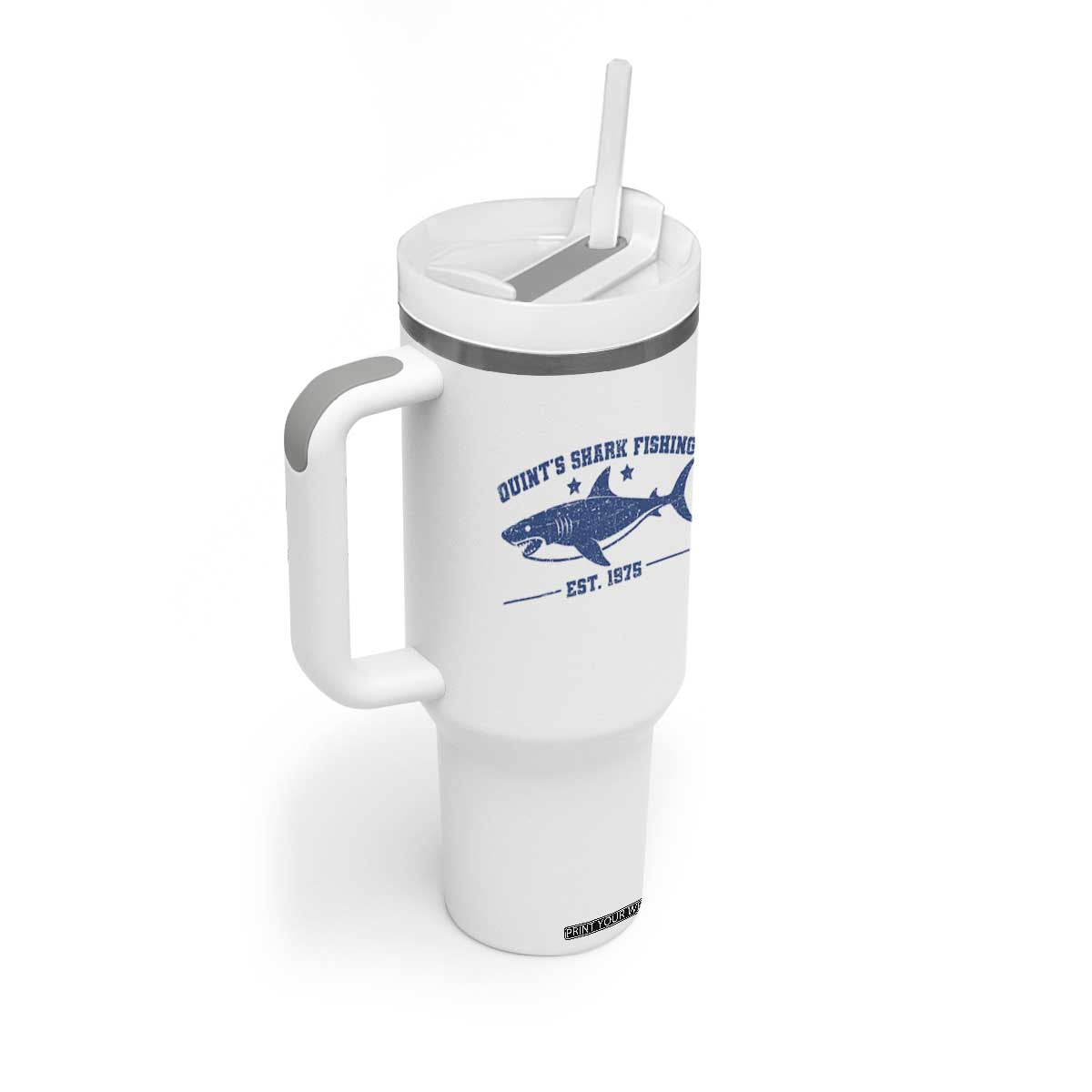 Retro Fisher Birthday Tumbler With Handle Vintage Quints Shark Fishing 1975 TS10 Print Your Wear