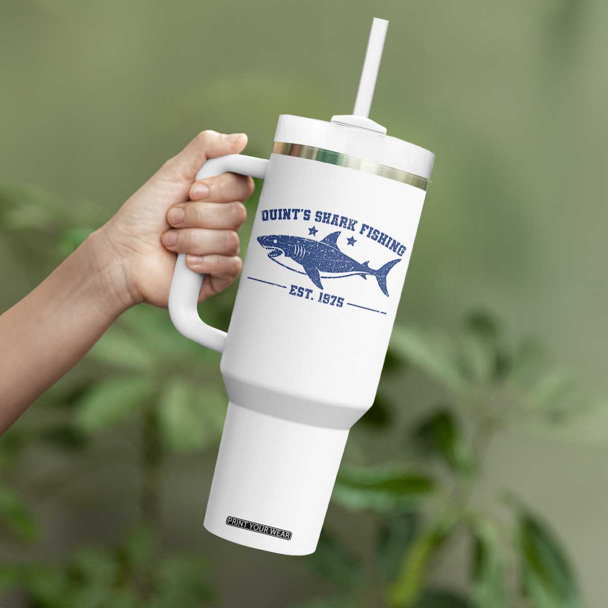 Retro Fisher Birthday Tumbler With Handle Vintage Quints Shark Fishing 1975 TS10 Print Your Wear