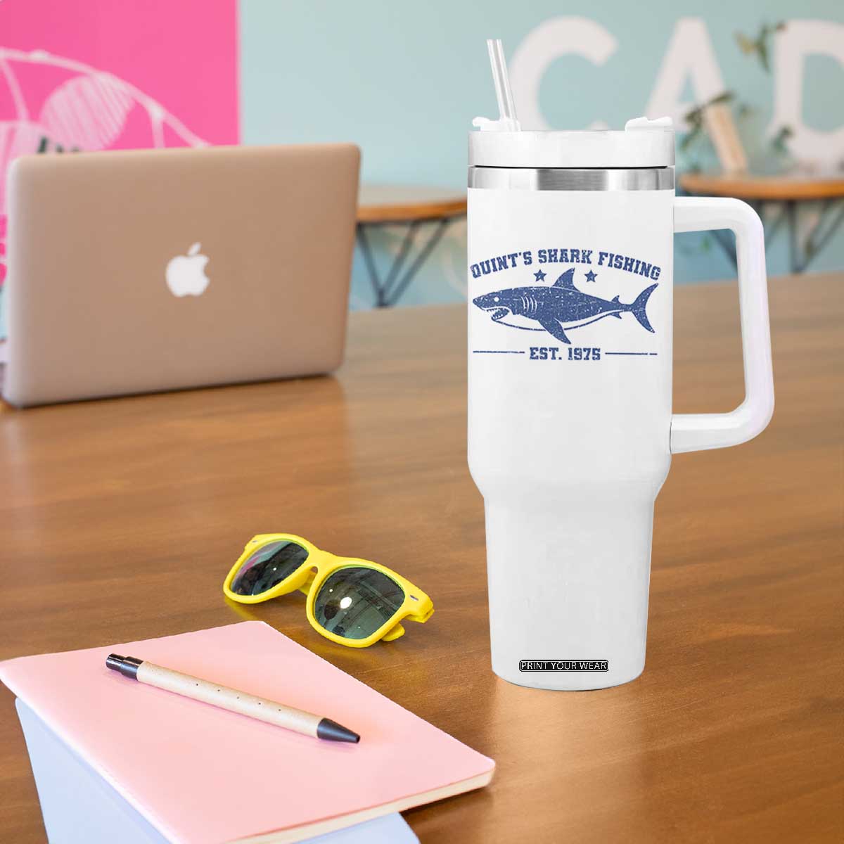 Retro Fisher Birthday Tumbler With Handle Vintage Quints Shark Fishing 1975 TS10 Print Your Wear