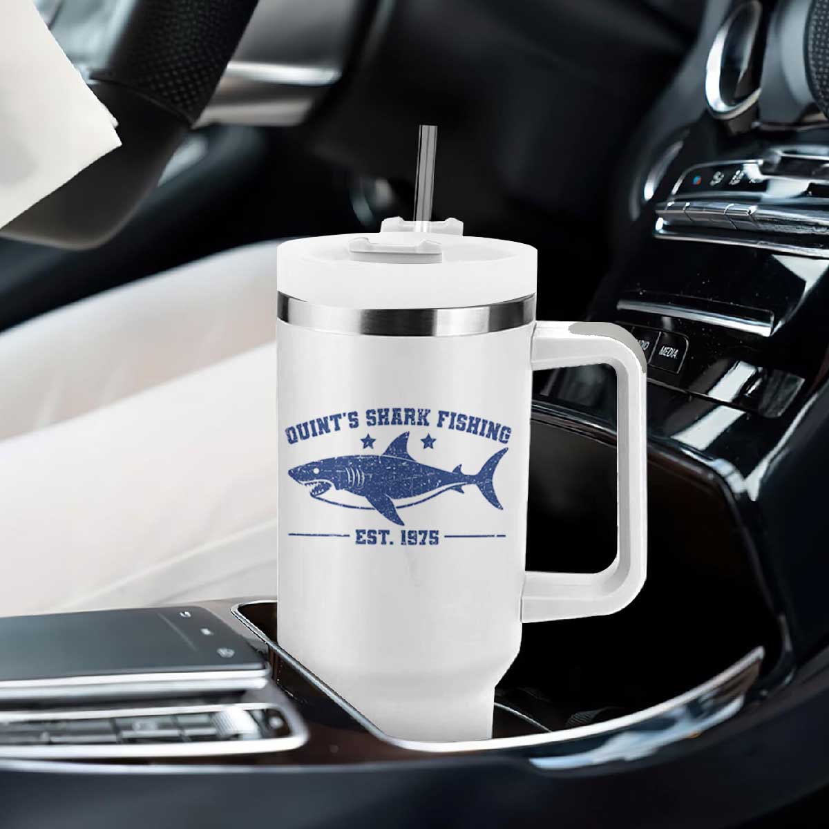 Retro Fisher Birthday Tumbler With Handle Vintage Quints Shark Fishing 1975 TS10 Print Your Wear