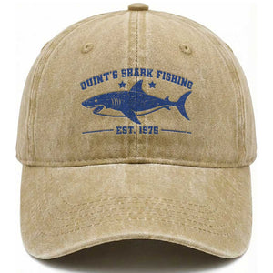 Retro Fisher Birthday Washed Cotton Baseball Cap Vintage Quints Shark Fishing 1975