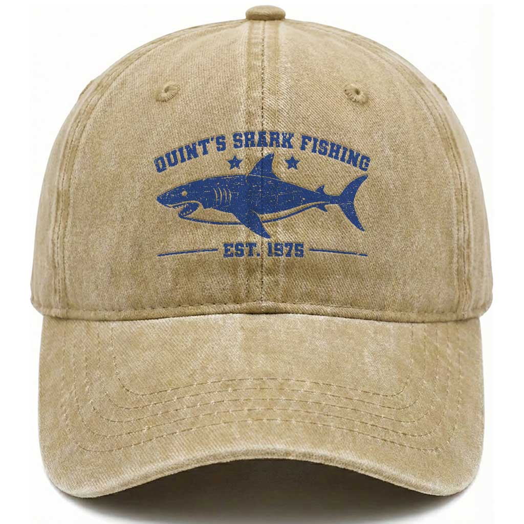 Retro Fisher Birthday Washed Cotton Baseball Cap Vintage Quints Shark Fishing 1975