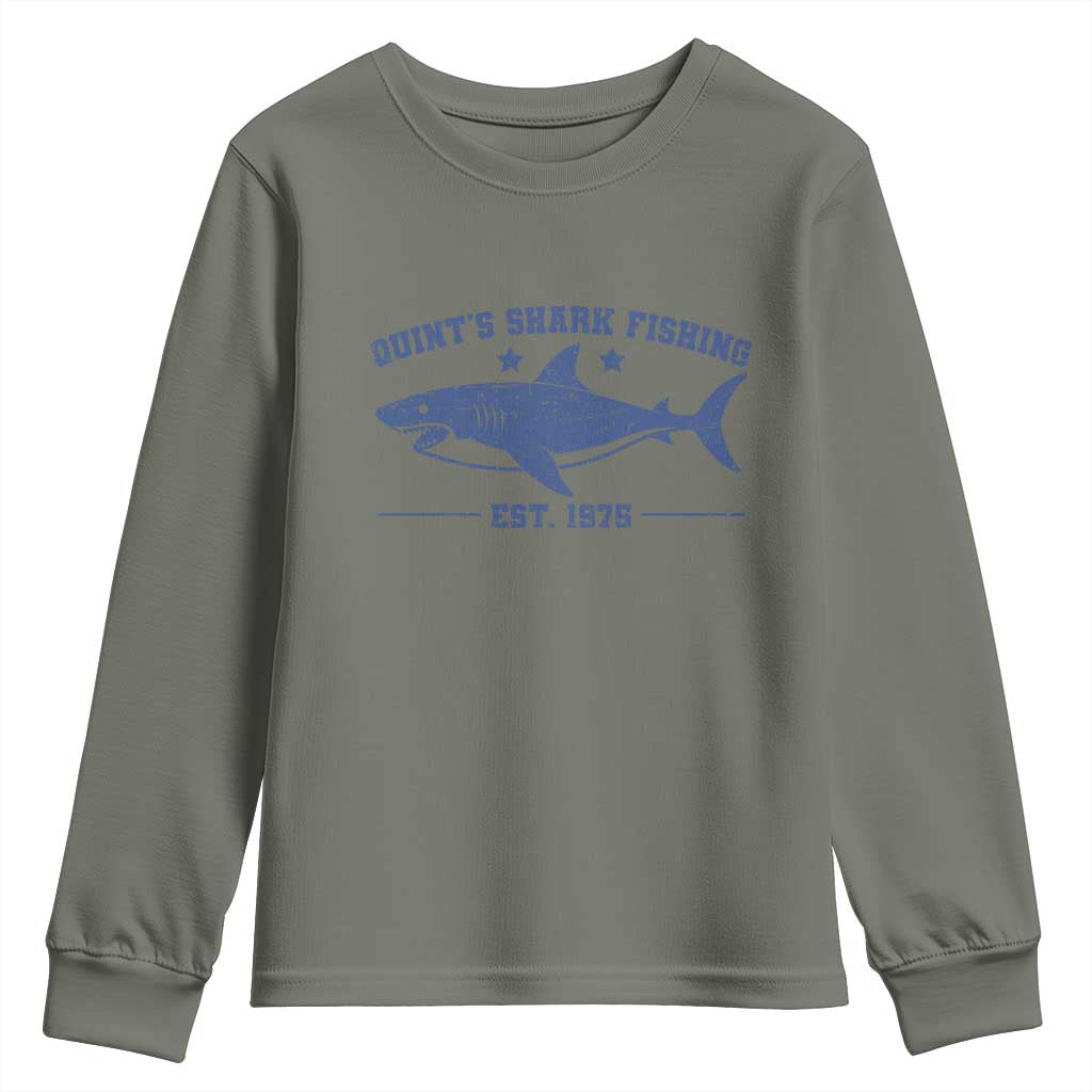 Retro Fisher Birthday Youth Sweatshirt Vintage Quints Shark Fishing 1975 TS10 Military Green Print Your Wear