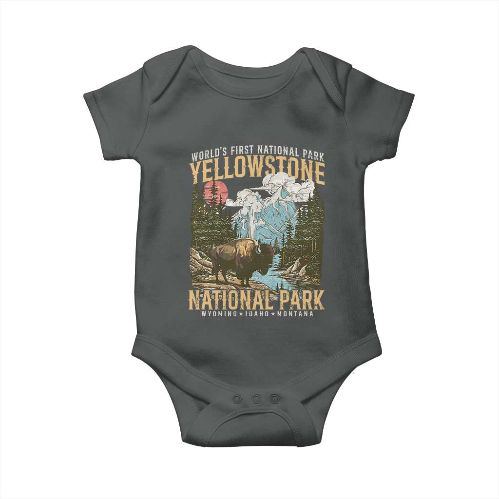 Vintage Yellowstone National Park Baby Onesie Retro Nature Wildlife Outdoor Hiking Camping Forest TS10 Dark Heather Print Your Wear