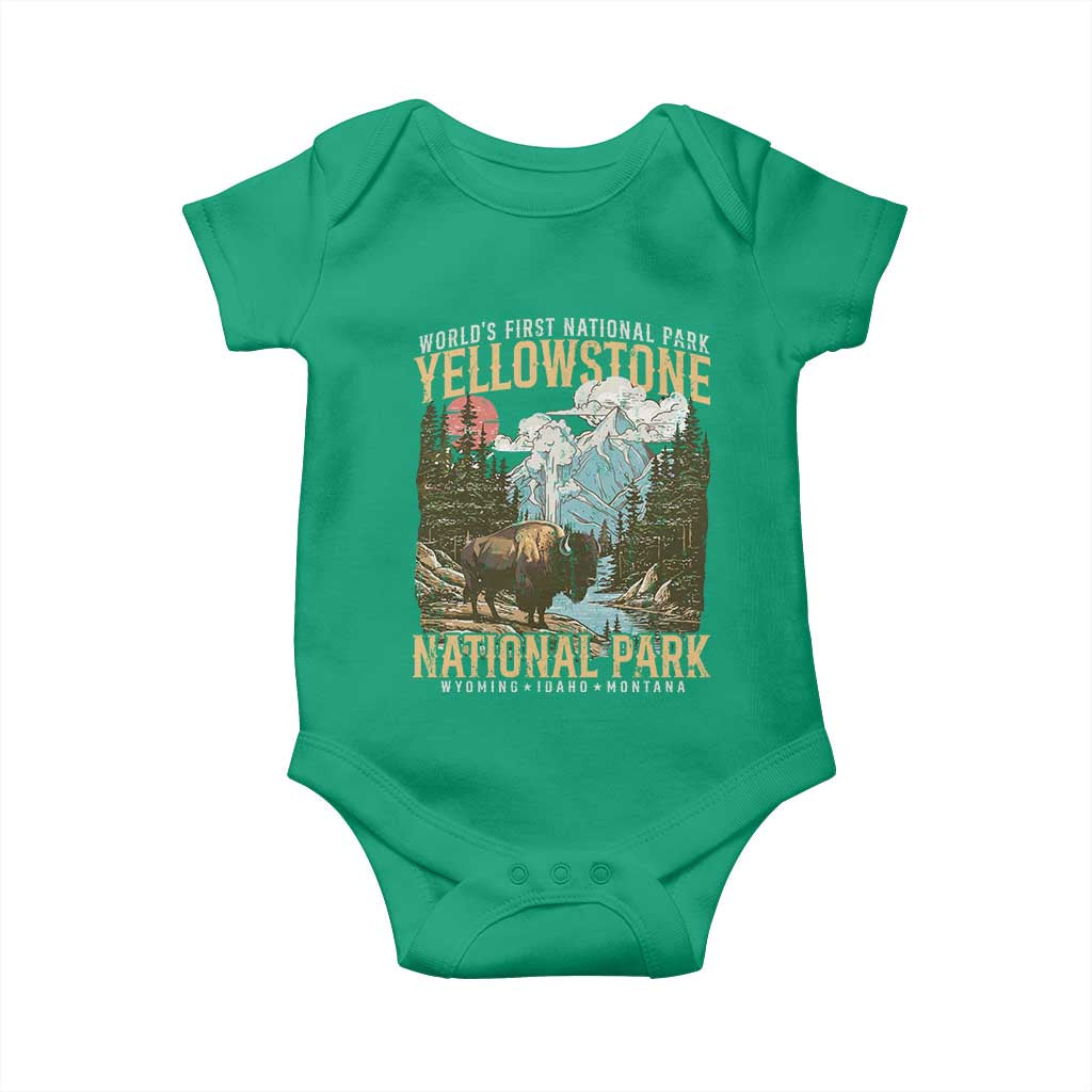 Vintage Yellowstone National Park Baby Onesie Retro Nature Wildlife Outdoor Hiking Camping Forest TS10 Irish Green Print Your Wear