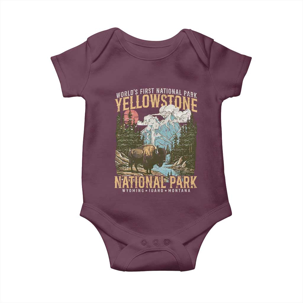 Vintage Yellowstone National Park Baby Onesie Retro Nature Wildlife Outdoor Hiking Camping Forest TS10 Maroon Print Your Wear