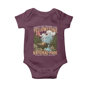Vintage Yellowstone National Park Baby Onesie Retro Nature Wildlife Outdoor Hiking Camping Forest TS10 Maroon Print Your Wear