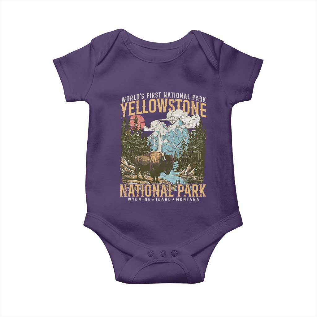 Vintage Yellowstone National Park Baby Onesie Retro Nature Wildlife Outdoor Hiking Camping Forest TS10 Purple Print Your Wear