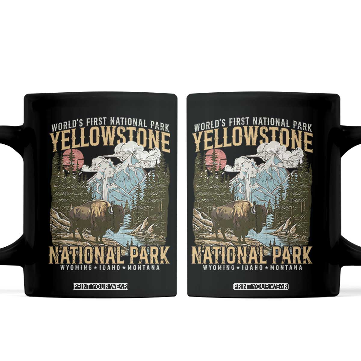 Vintage Yellowstone National Park Coffee Mug Retro Nature Wildlife Outdoor Hiking Camping Forest TS10 Black Print Your Wear