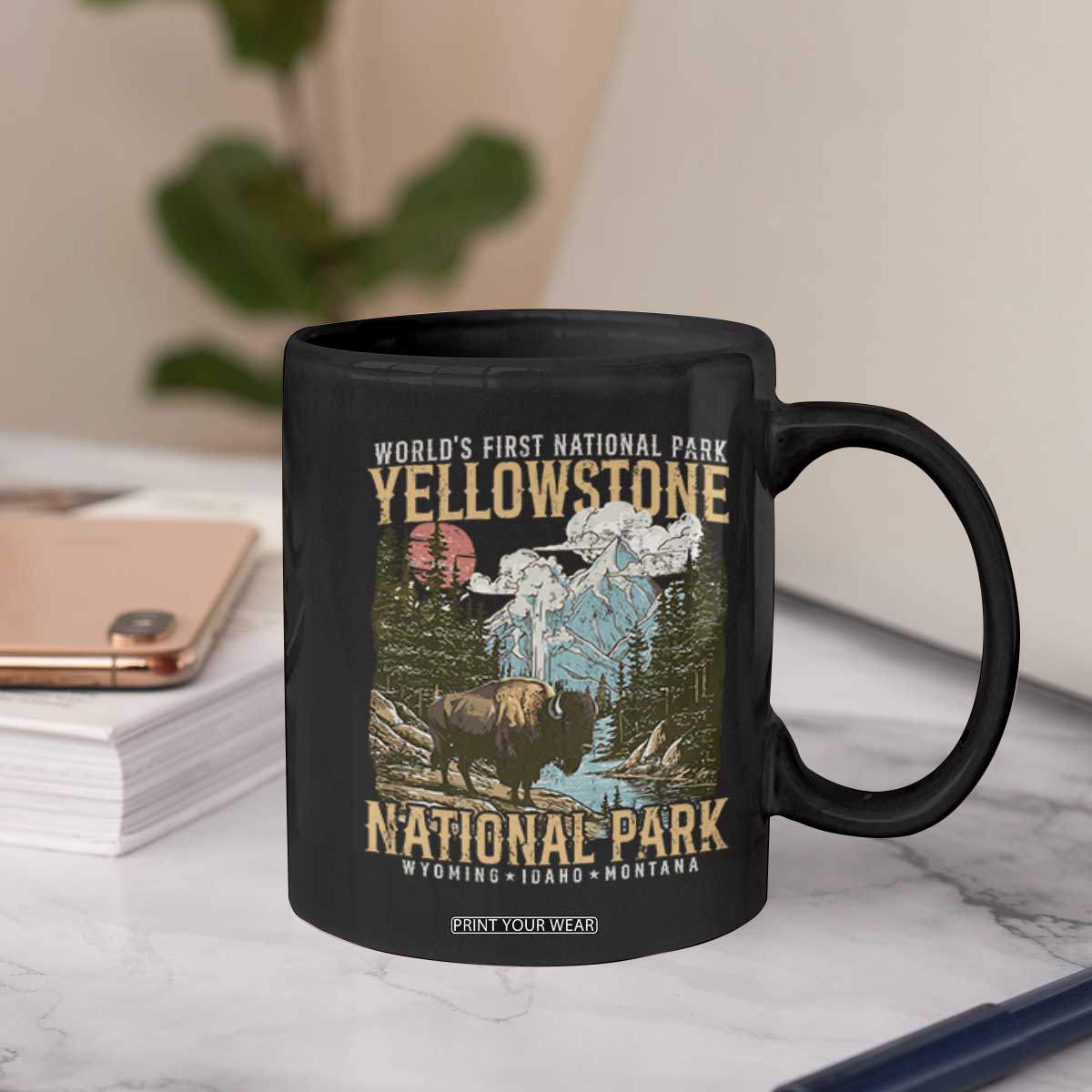 Vintage Yellowstone National Park Coffee Mug Retro Nature Wildlife Outdoor Hiking Camping Forest TS10 Print Your Wear