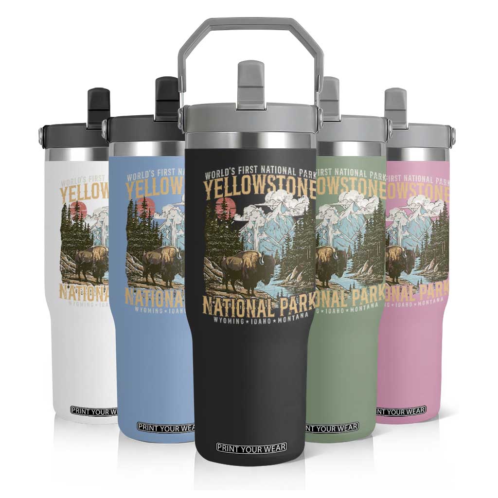 Vintage Yellowstone National Park Flip Straw Tumbler Retro Nature Wildlife Outdoor Hiking Camping Forest TS10 Print Your Wear
