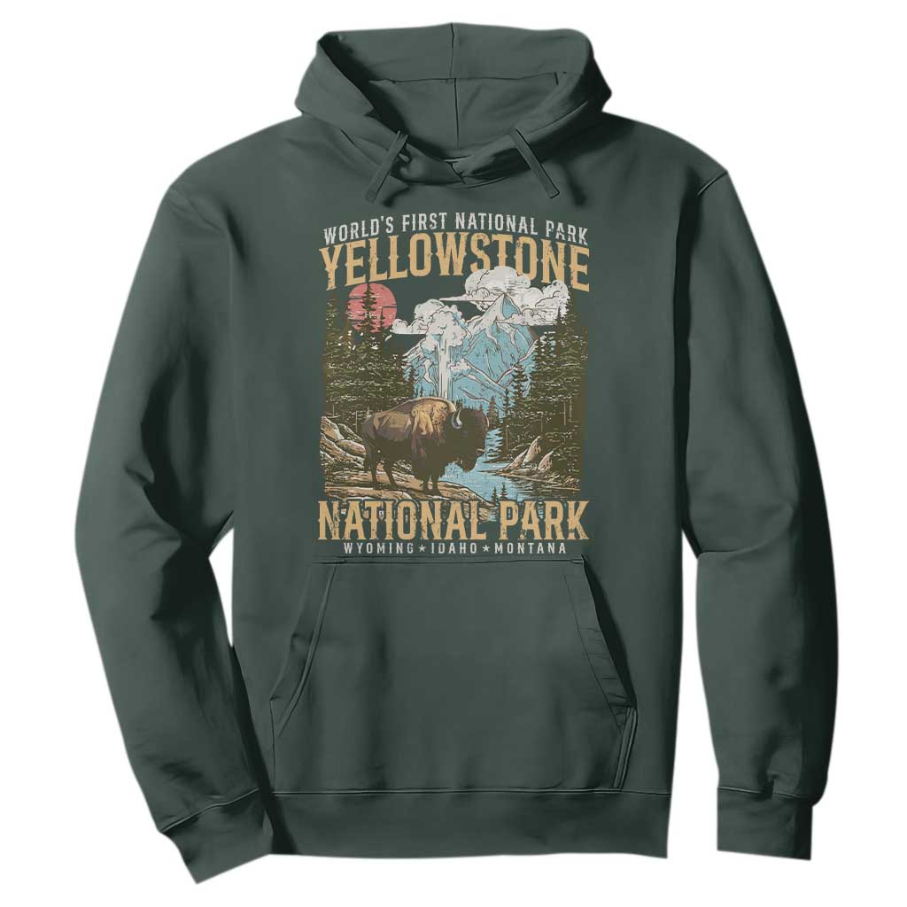 Vintage Yellowstone National Park Hoodie Retro Nature Wildlife Outdoor Hiking Camping Forest TS10 Dark Forest Green Print Your Wear