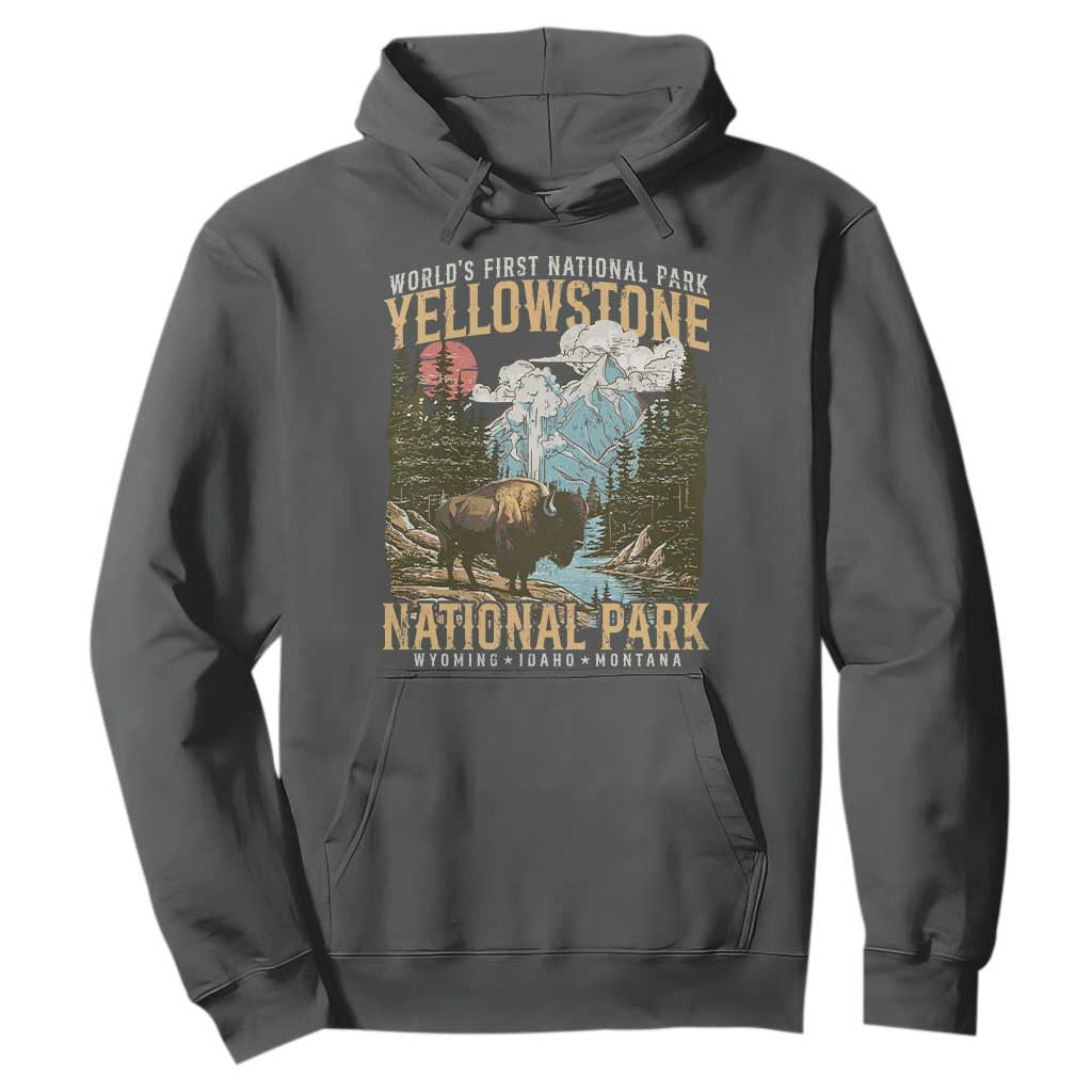 Vintage Yellowstone National Park Hoodie Retro Nature Wildlife Outdoor Hiking Camping Forest TS10 Dark Heather Print Your Wear