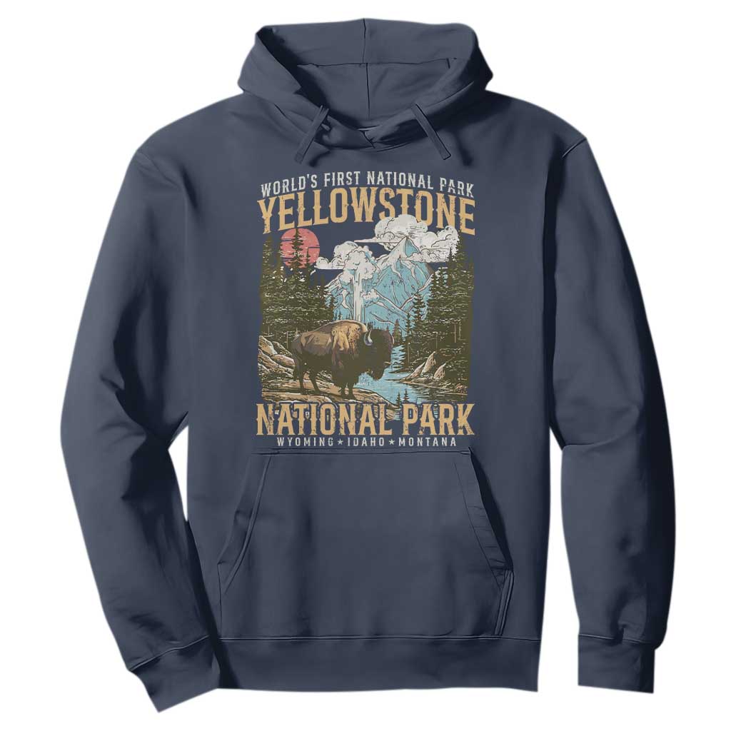 Vintage Yellowstone National Park Hoodie Retro Nature Wildlife Outdoor Hiking Camping Forest TS10 Navy Print Your Wear