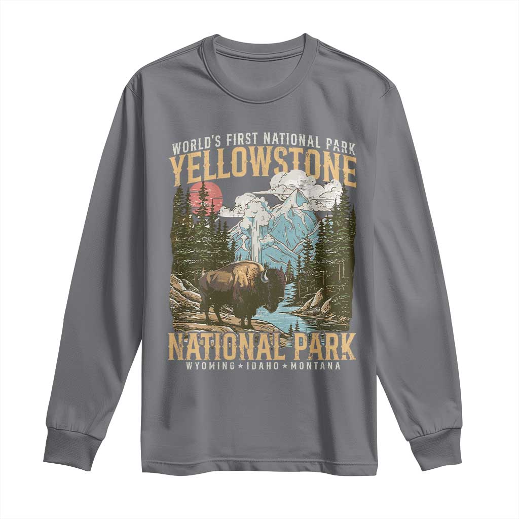 Vintage Yellowstone National Park Long Sleeve Shirt Retro Nature Wildlife Outdoor Hiking Camping Forest TS10 Charcoal Print Your Wear