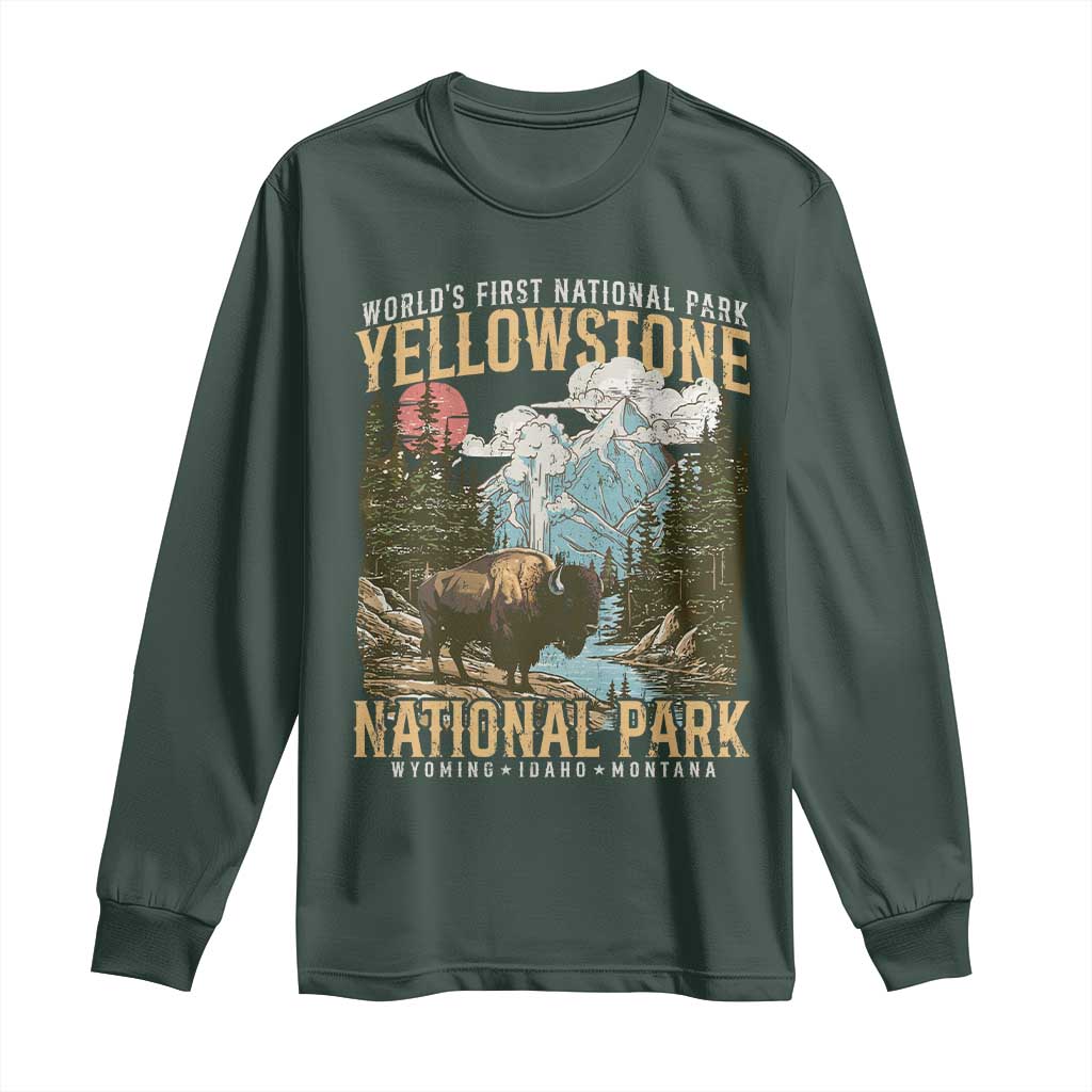 Vintage Yellowstone National Park Long Sleeve Shirt Retro Nature Wildlife Outdoor Hiking Camping Forest TS10 Dark Forest Green Print Your Wear