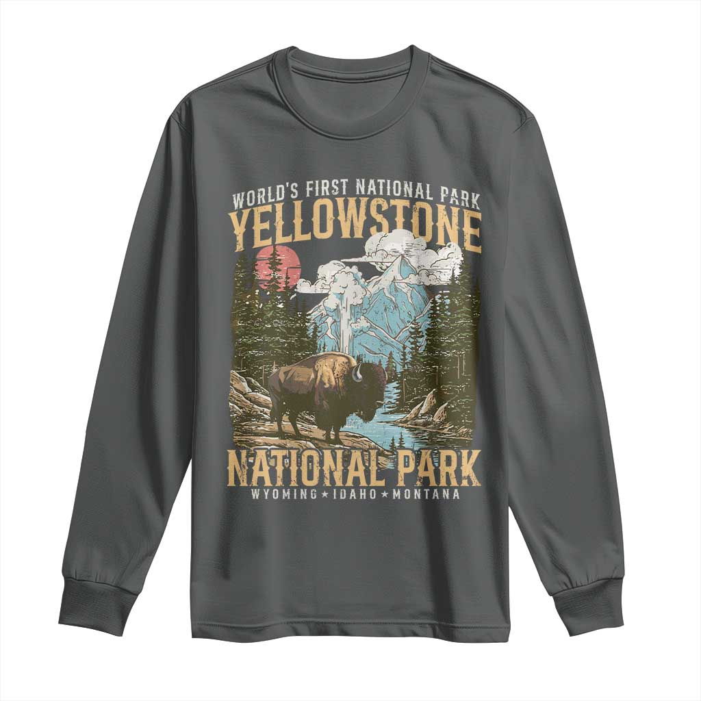 Vintage Yellowstone National Park Long Sleeve Shirt Retro Nature Wildlife Outdoor Hiking Camping Forest TS10 Dark Heather Print Your Wear