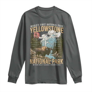 Vintage Yellowstone National Park Long Sleeve Shirt Retro Nature Wildlife Outdoor Hiking Camping Forest TS10 Dark Heather Print Your Wear