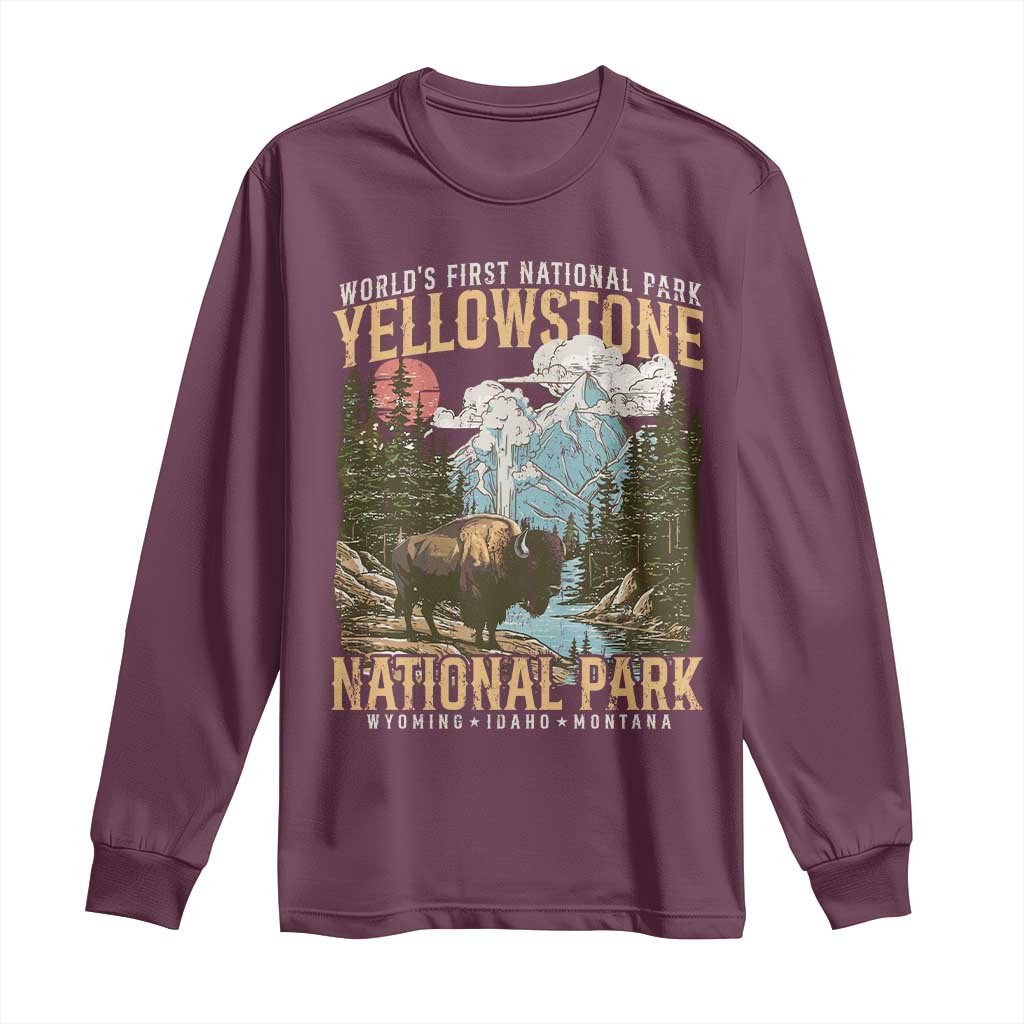 Vintage Yellowstone National Park Long Sleeve Shirt Retro Nature Wildlife Outdoor Hiking Camping Forest TS10 Maroon Print Your Wear