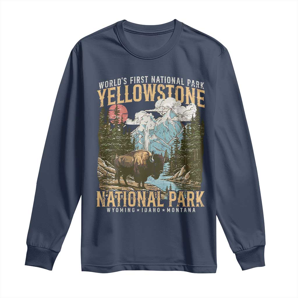 Vintage Yellowstone National Park Long Sleeve Shirt Retro Nature Wildlife Outdoor Hiking Camping Forest TS10 Navy Print Your Wear