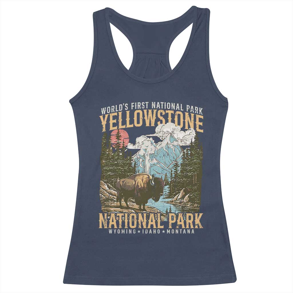 Vintage Yellowstone National Park Racerback Tank Top Retro Nature Wildlife Outdoor Hiking Camping Forest TS10 Navy Print Your Wear