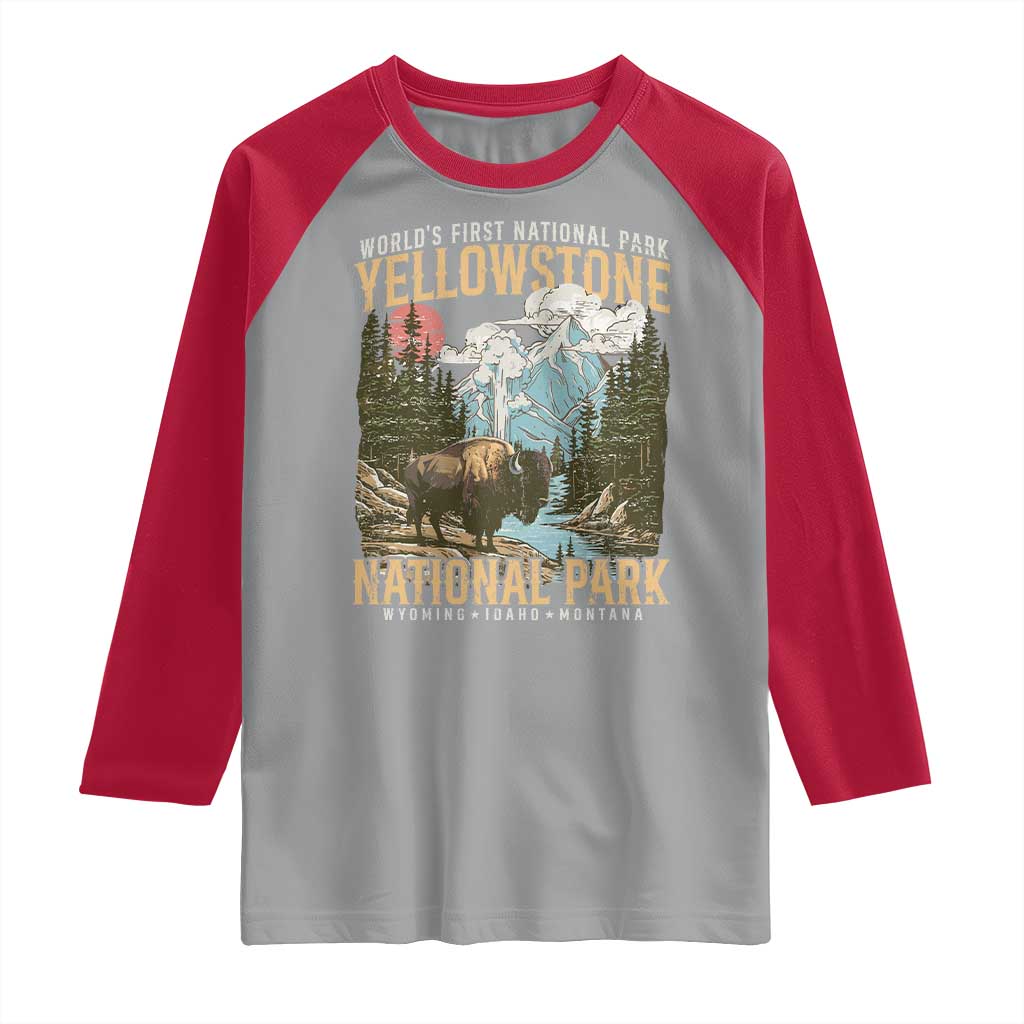 Vintage Yellowstone National Park Raglan Shirt Retro Nature Wildlife Outdoor Hiking Camping Forest TS10 Sport Gray Red Print Your Wear