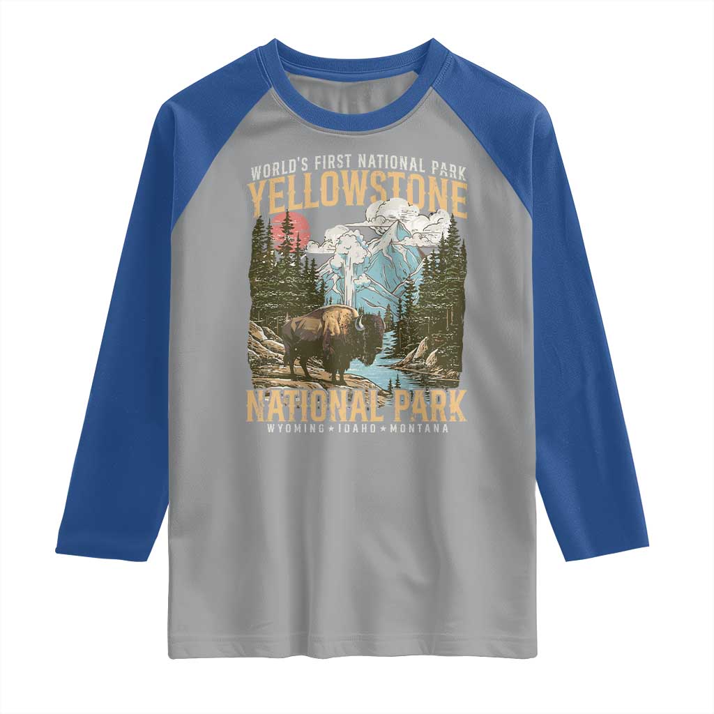 Vintage Yellowstone National Park Raglan Shirt Retro Nature Wildlife Outdoor Hiking Camping Forest TS10 Sport Gray Royal Print Your Wear
