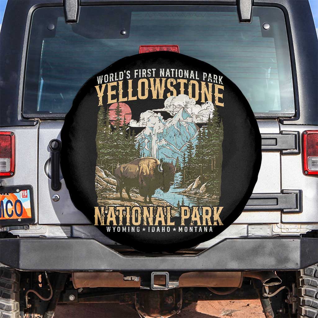 Vintage Yellowstone National Park Spare Tire Cover Retro Nature Wildlife Outdoor Hiking Camping Forest TS10 No hole Black Print Your Wear