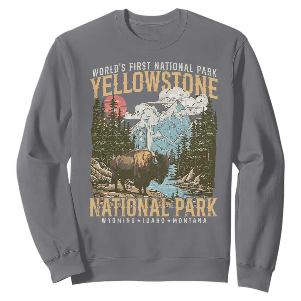 Vintage Yellowstone National Park Sweatshirt Retro Nature Wildlife Outdoor Hiking Camping Forest TS10 Charcoal Print Your Wear