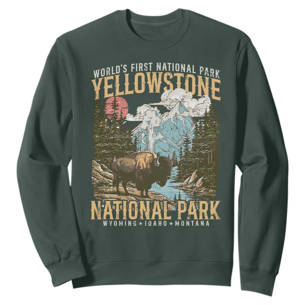 Vintage Yellowstone National Park Sweatshirt Retro Nature Wildlife Outdoor Hiking Camping Forest TS10 Dark Forest Green Print Your Wear