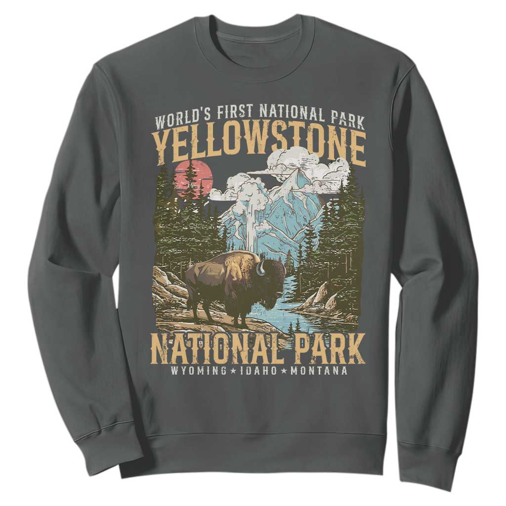 Vintage Yellowstone National Park Sweatshirt Retro Nature Wildlife Outdoor Hiking Camping Forest TS10 Dark Heather Print Your Wear