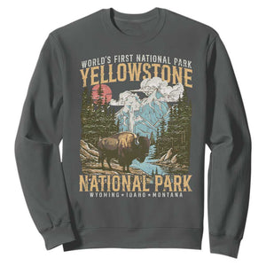 Vintage Yellowstone National Park Sweatshirt Retro Nature Wildlife Outdoor Hiking Camping Forest TS10 Dark Heather Print Your Wear