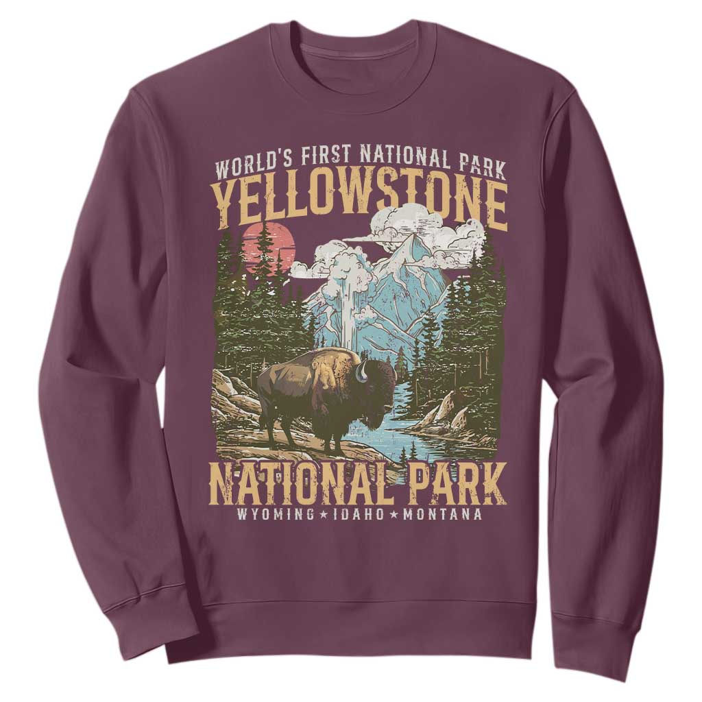 Vintage Yellowstone National Park Sweatshirt Retro Nature Wildlife Outdoor Hiking Camping Forest TS10 Maroon Print Your Wear