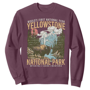 Vintage Yellowstone National Park Sweatshirt Retro Nature Wildlife Outdoor Hiking Camping Forest TS10 Maroon Print Your Wear