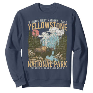 Vintage Yellowstone National Park Sweatshirt Retro Nature Wildlife Outdoor Hiking Camping Forest TS10 Navy Print Your Wear