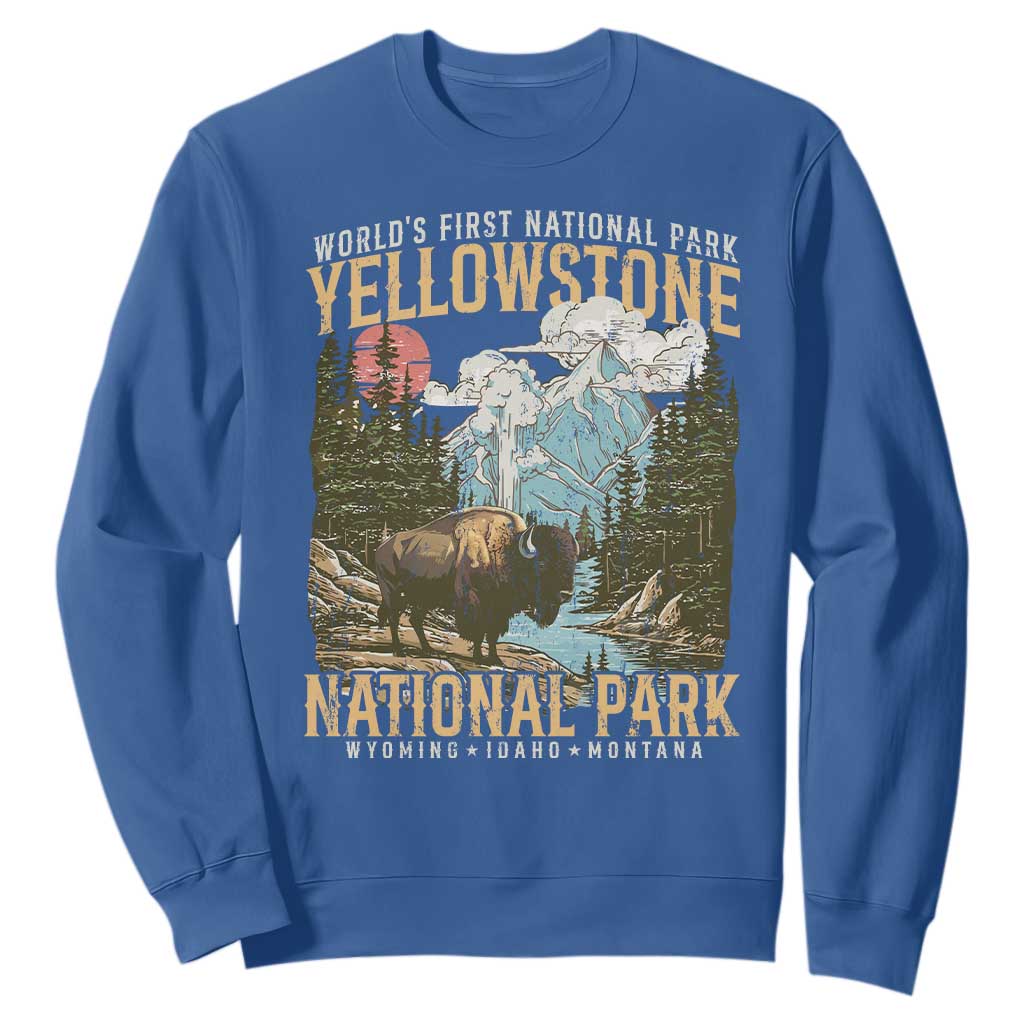 Vintage Yellowstone National Park Sweatshirt Retro Nature Wildlife Outdoor Hiking Camping Forest TS10 Royal Blue Print Your Wear